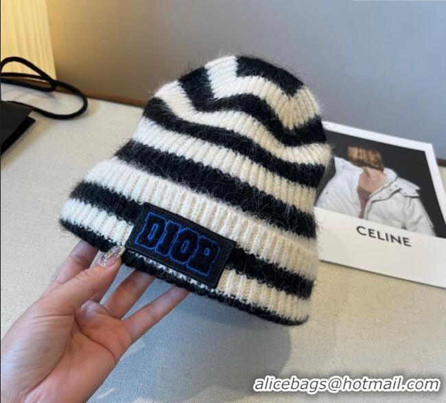 Luxury Cheap Dior Miss Striped Knit Hat DR0909093 White 2025