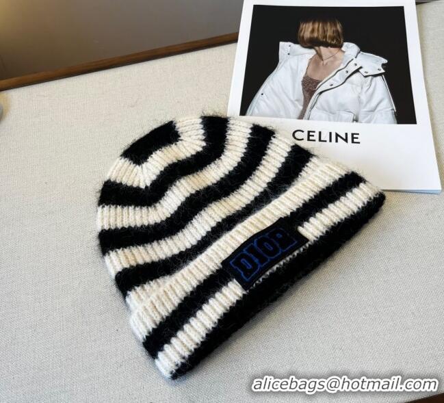 Luxury Cheap Dior Miss Striped Knit Hat DR0909093 White 2025