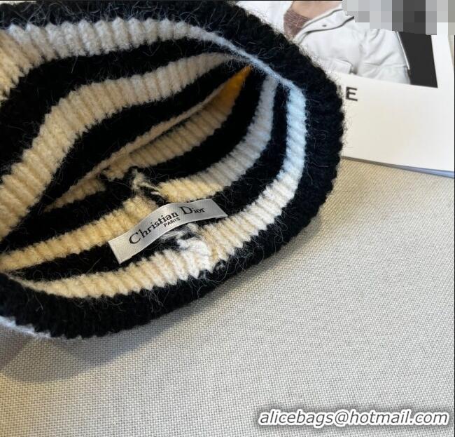 Luxury Cheap Dior Miss Striped Knit Hat DR0909093 White 2025