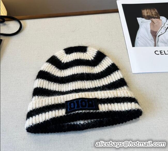 Luxury Cheap Dior Miss Striped Knit Hat DR0909093 White 2025