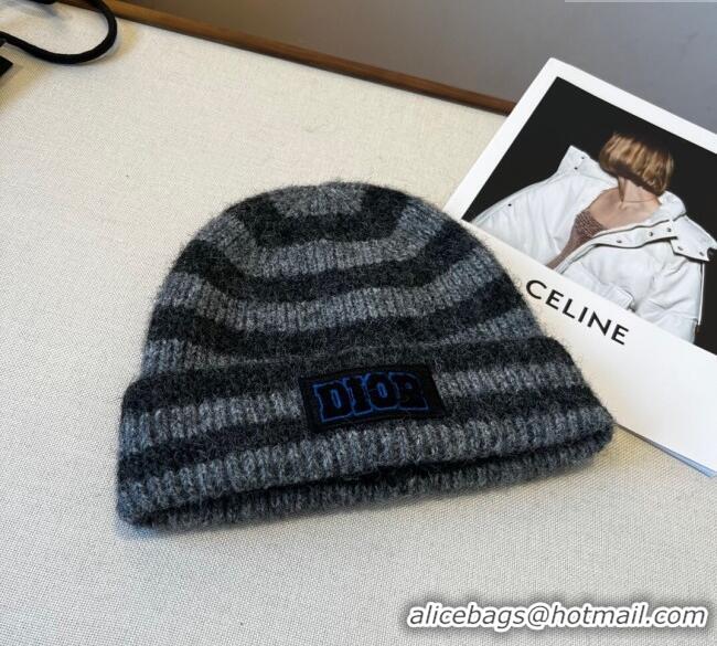 Good Taste Dior Miss Striped Knit Hat DR0909093 Grey 2025