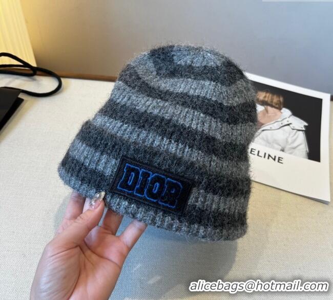 Good Taste Dior Miss Striped Knit Hat DR0909093 Grey 2025