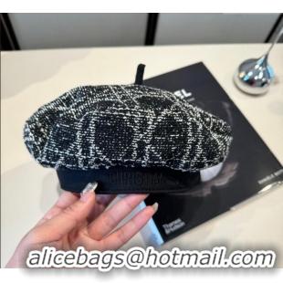 High Quality Dior Tweed Beret Hat DR090904 Black 2025