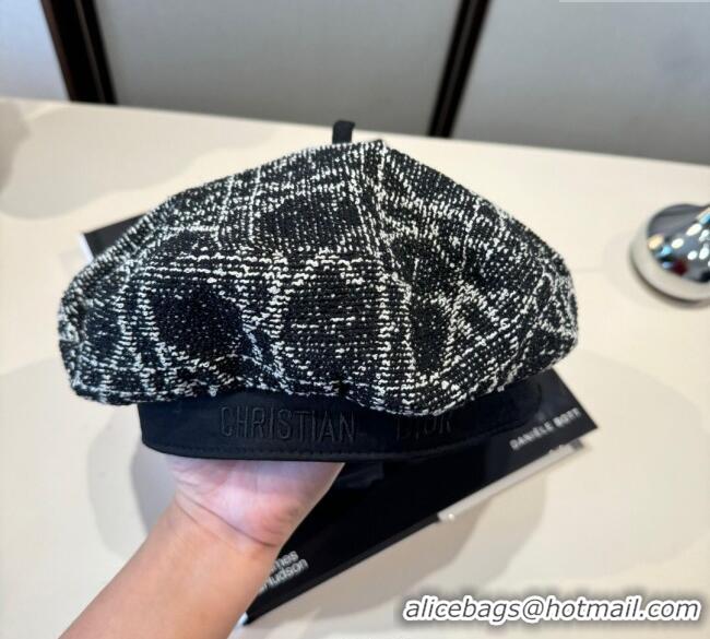 High Quality Dior Tweed Beret Hat DR090904 Black 2025