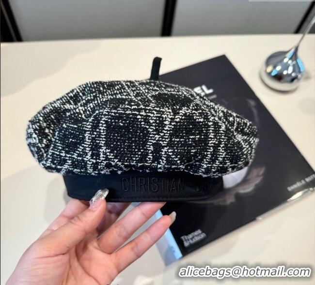 High Quality Dior Tweed Beret Hat DR090904 Black 2025