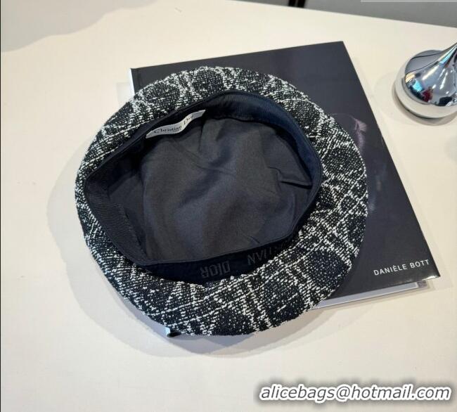 High Quality Dior Tweed Beret Hat DR090904 Black 2025
