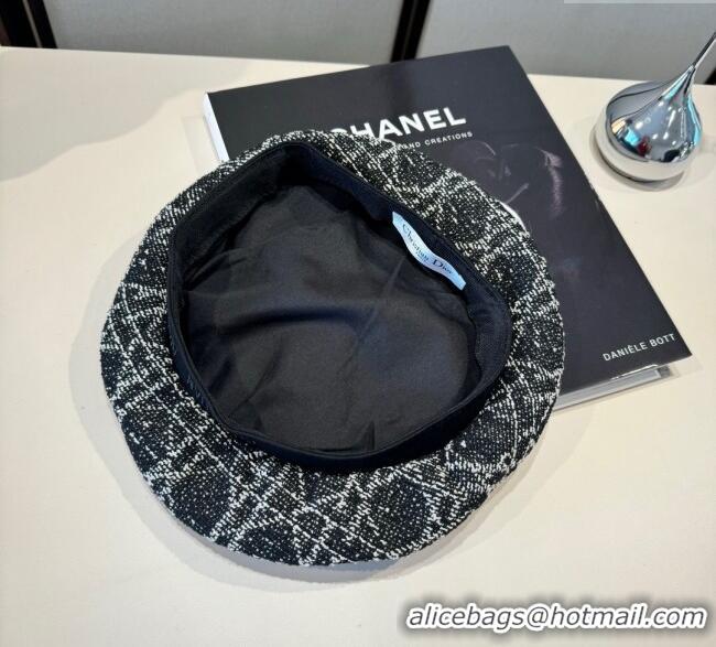High Quality Dior Tweed Beret Hat DR090904 Black 2025