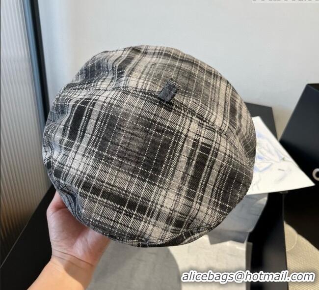 Best Price Hermes Plaid Beret Hat HS090908 Grey 2025