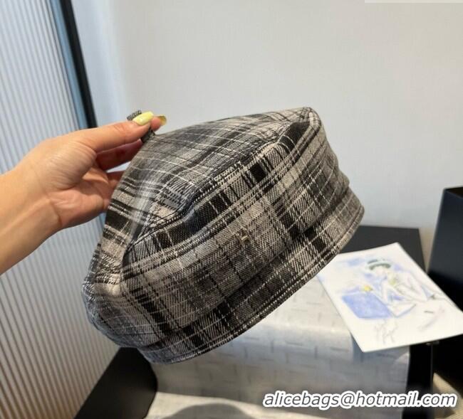 Best Price Hermes Plaid Beret Hat HS090908 Grey 2025