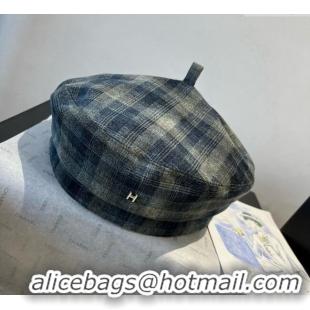 Grade Quality Hermes Plaid Beret Hat HS090908 Blue/Green 2025