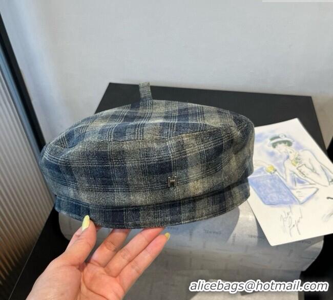 Grade Quality Hermes Plaid Beret Hat HS090908 Blue/Green 2025