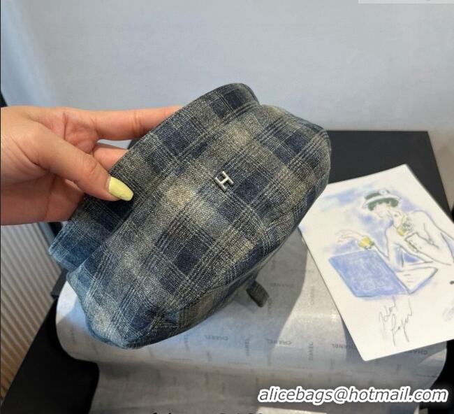 Grade Quality Hermes Plaid Beret Hat HS090908 Blue/Green 2025