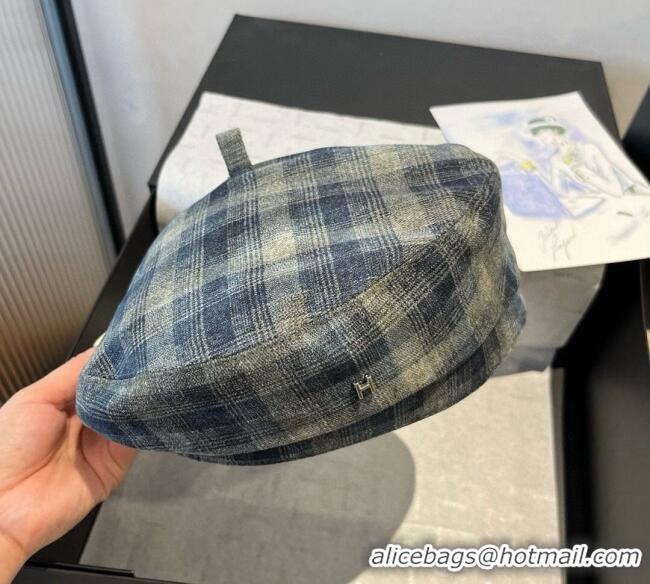 Grade Quality Hermes Plaid Beret Hat HS090908 Blue/Green 2025