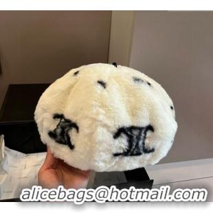 Luxury Classic Celine Rabbit Fur Beret Hat 0909 White 2025