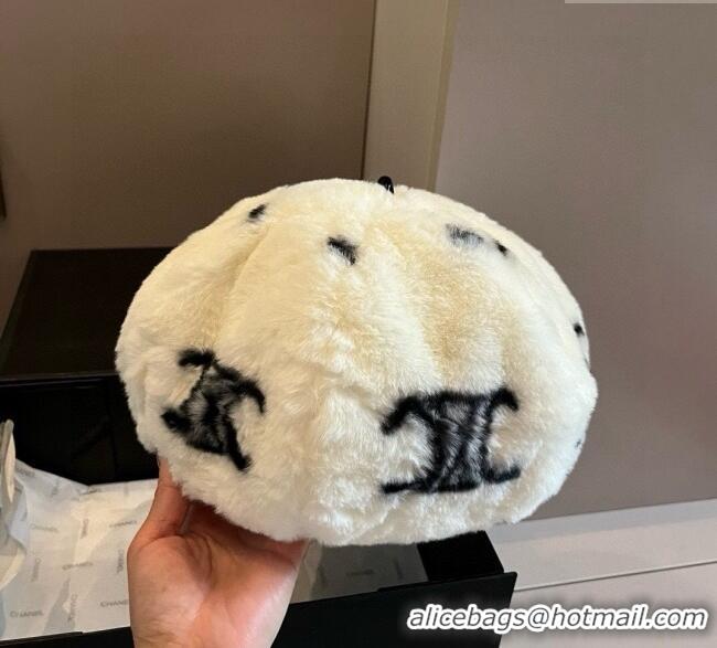 Luxury Classic Celine Rabbit Fur Beret Hat 0909 White 2025
