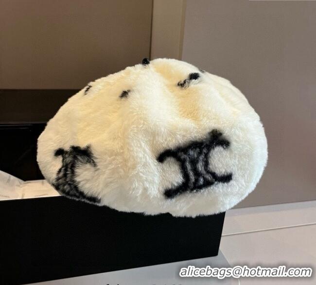 Luxury Classic Celine Rabbit Fur Beret Hat 0909 White 2025
