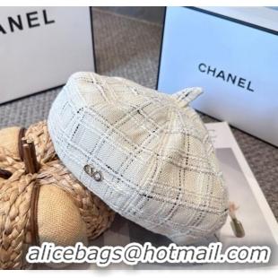 Luxury Classic Valentino Tweed Beret Hat VL090906 White 2025