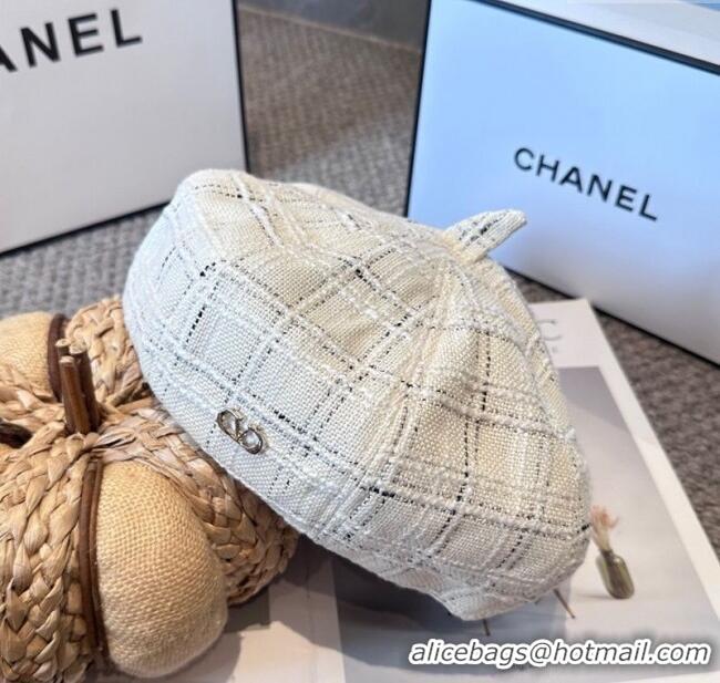 Luxury Classic Valentino Tweed Beret Hat VL090906 White 2025