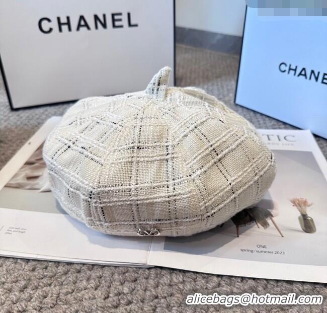 Luxury Classic Valentino Tweed Beret Hat VL090906 White 2025