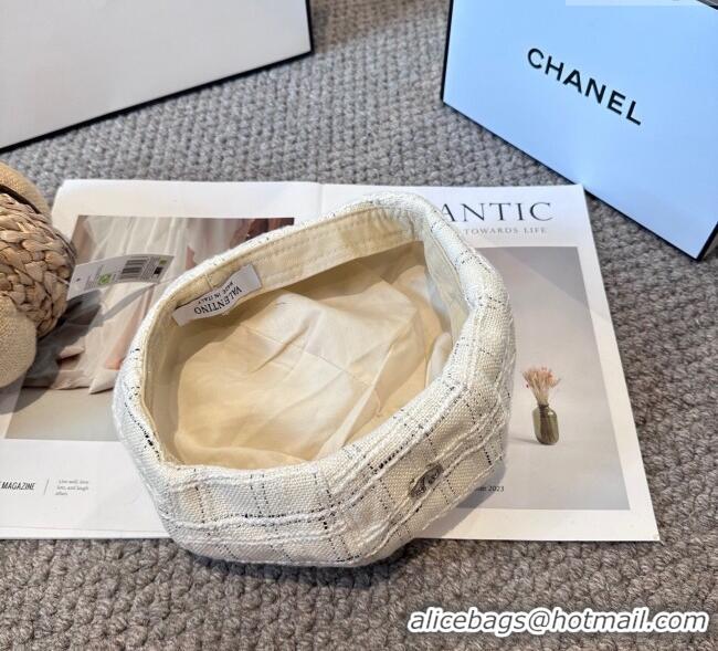 Luxury Classic Valentino Tweed Beret Hat VL090906 White 2025