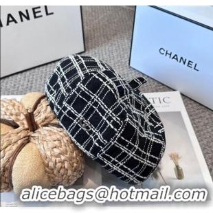 New Fashion Valentino Tweed Beret Hat VL090906 Black 2025