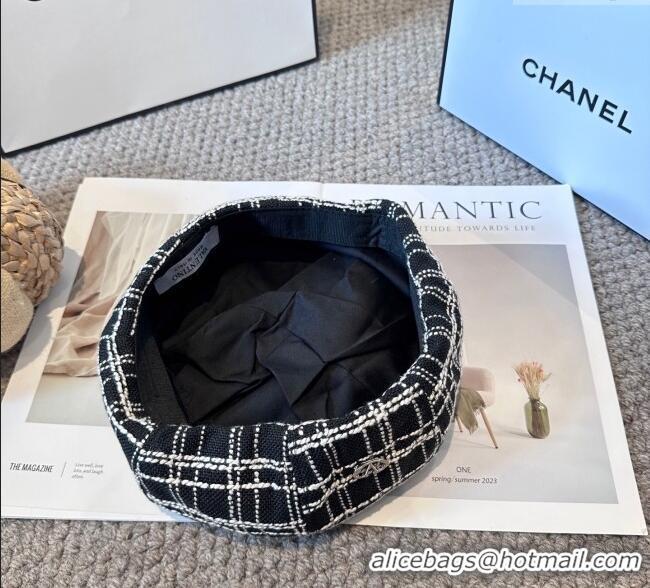 New Fashion Valentino Tweed Beret Hat VL090906 Black 2025