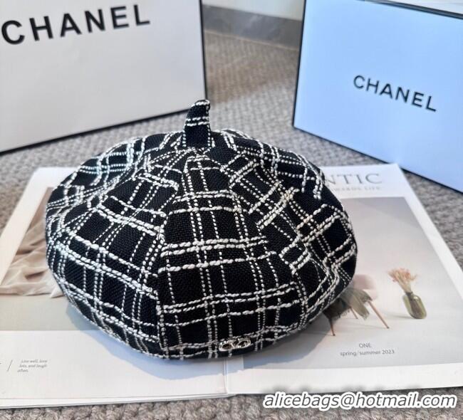 New Fashion Valentino Tweed Beret Hat VL090906 Black 2025