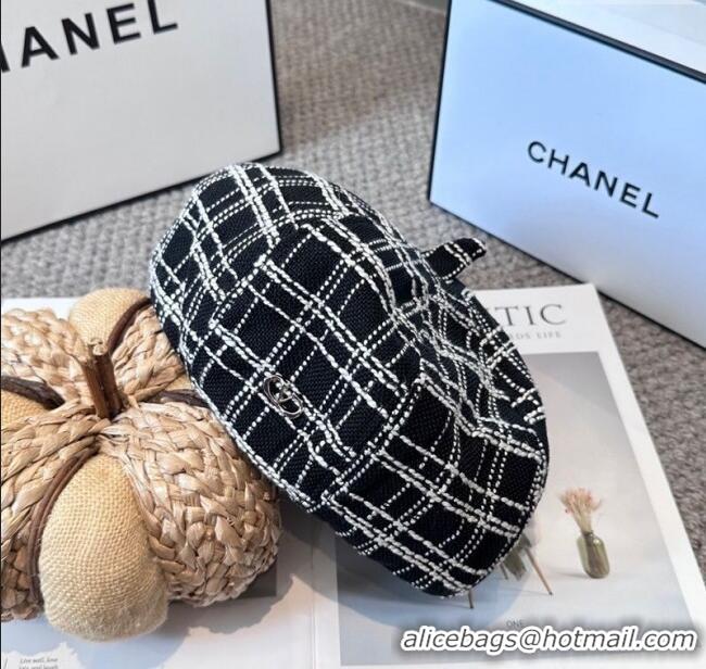 New Fashion Valentino Tweed Beret Hat VL090906 Black 2025