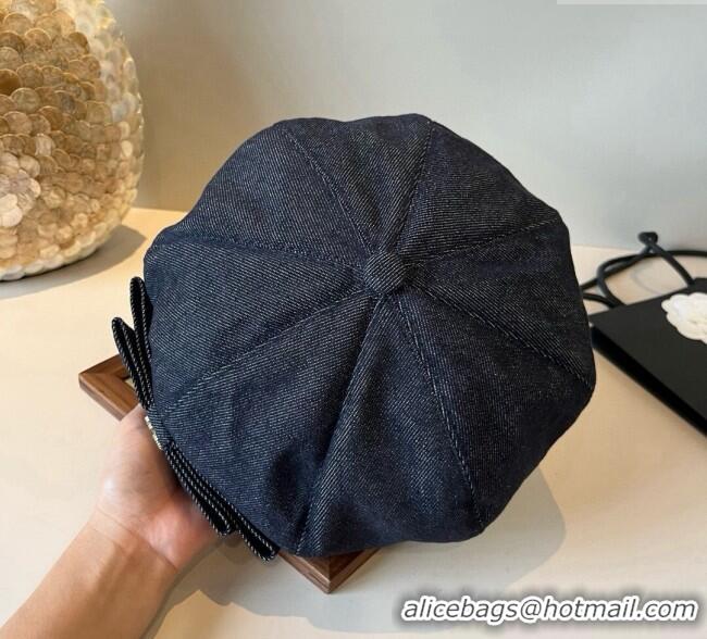 Best Product Valentino Denim Beret Hat with Bow 0909 Dark Blue 2025