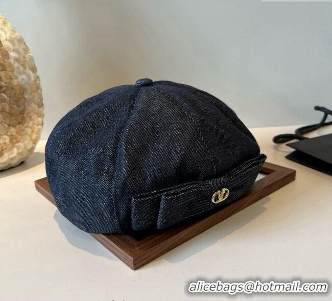 Best Product Valentino Denim Beret Hat with Bow 0909 Dark Blue 2025