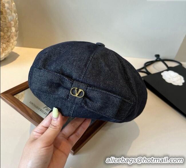 Best Product Valentino Denim Beret Hat with Bow 0909 Dark Blue 2025