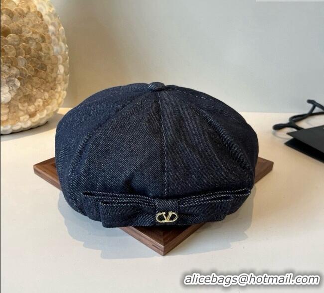 Best Product Valentino Denim Beret Hat with Bow 0909 Dark Blue 2025