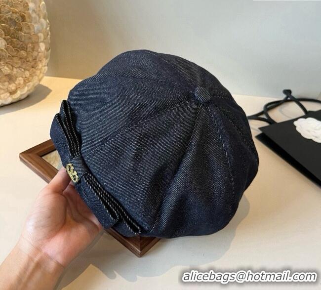 Best Product Valentino Denim Beret Hat with Bow 0909 Dark Blue 2025