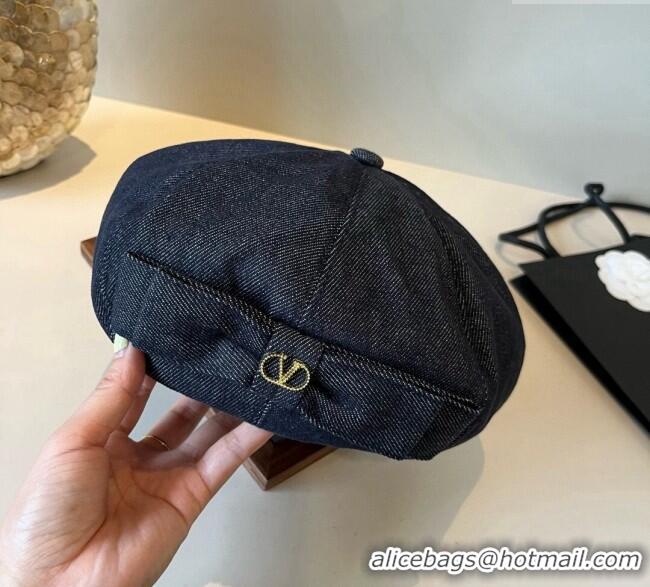 Best Product Valentino Denim Beret Hat with Bow 0909 Dark Blue 2025