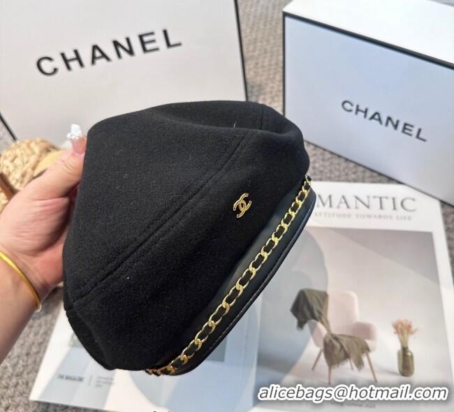 Spot Bulk Chanel Beret Hat with Chain CH090905 Black 2025