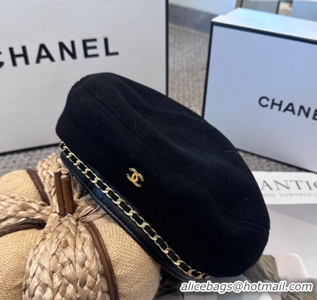 Spot Bulk Chanel Beret Hat with Chain CH090905 Black 2025