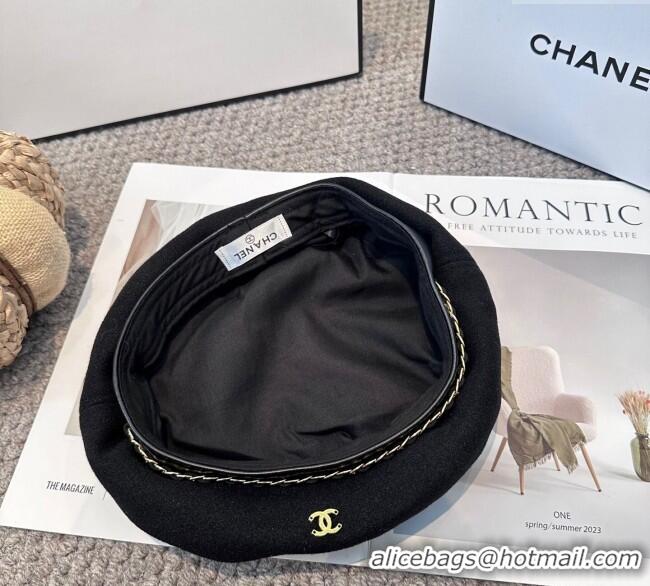 Spot Bulk Chanel Beret Hat with Chain CH090905 Black 2025