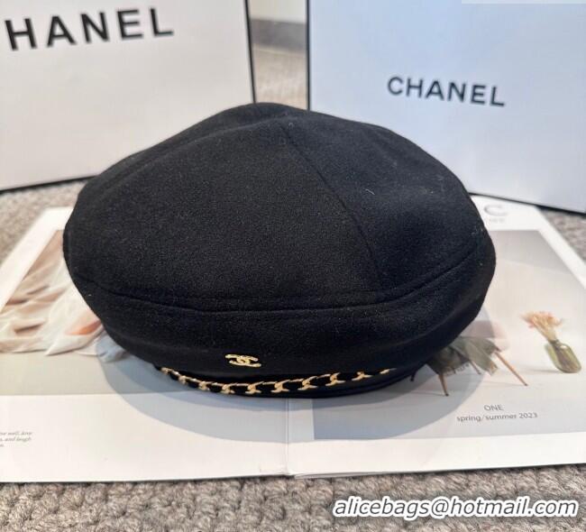 Spot Bulk Chanel Beret Hat with Chain CH090905 Black 2025