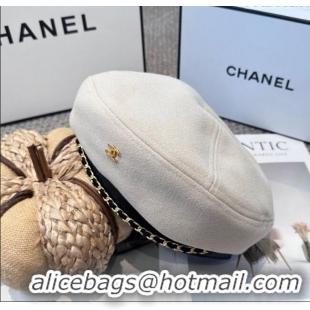 New Cheap Chanel Beret Hat with Chain CH090905 White 2025