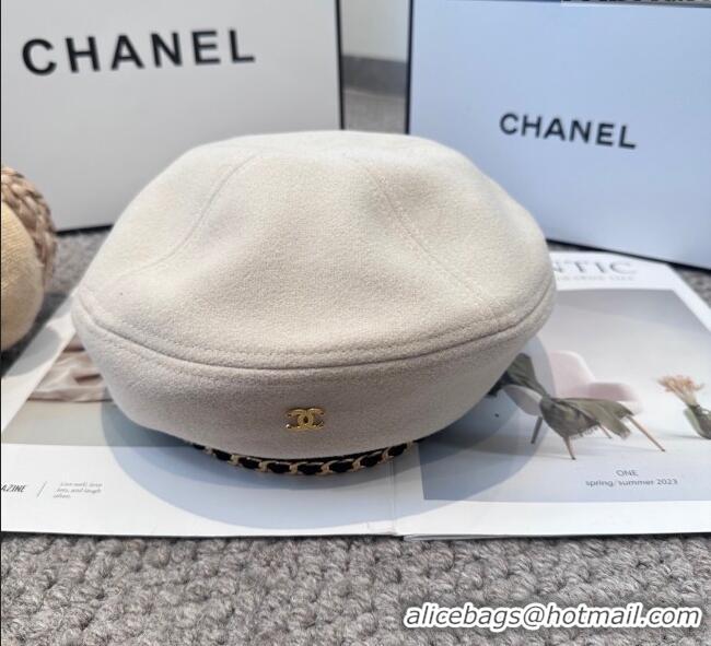 New Cheap Chanel Beret Hat with Chain CH090905 White 2025