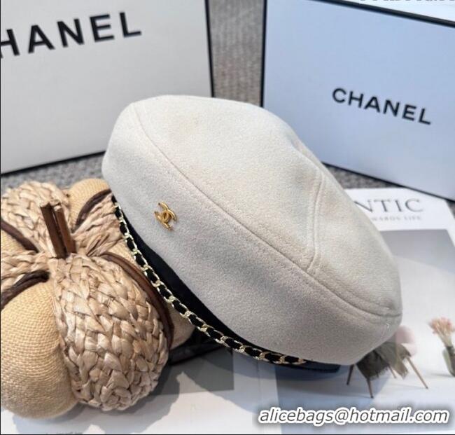 New Cheap Chanel Beret Hat with Chain CH090905 White 2025