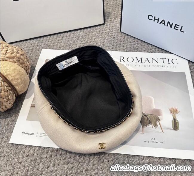 New Cheap Chanel Beret Hat with Chain CH090905 White 2025