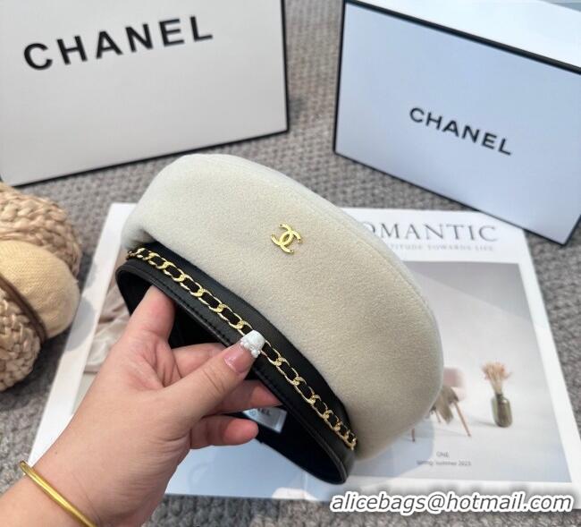 New Cheap Chanel Beret Hat with Chain CH090905 White 2025