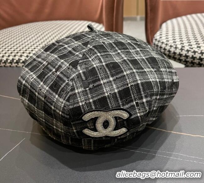 Spot Bulk Chanel Plaid Beret Hat CH090909 Grey 2025