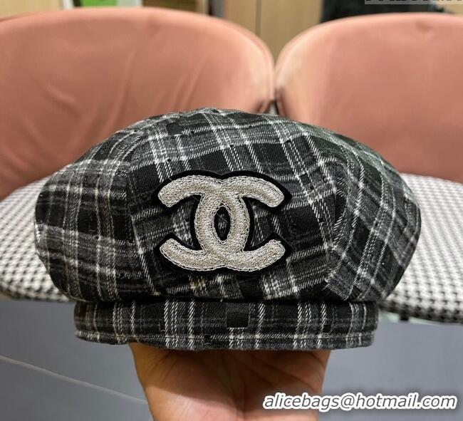 Spot Bulk Chanel Plaid Beret Hat CH090909 Grey 2025