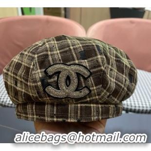 High Quality Chanel Plaid Beret Hat CH090909 Yellow 2025
