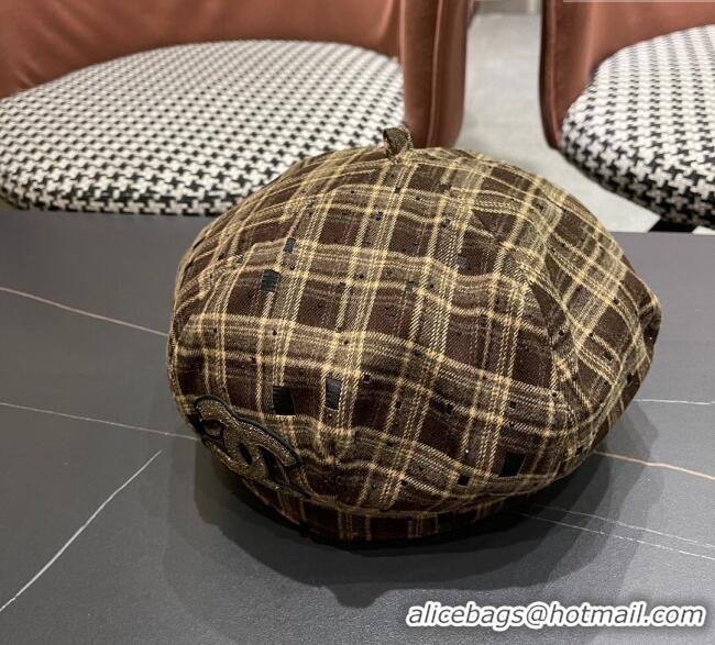 High Quality Chanel Plaid Beret Hat CH090909 Yellow 2025