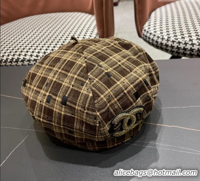 High Quality Chanel Plaid Beret Hat CH090909 Yellow 2025