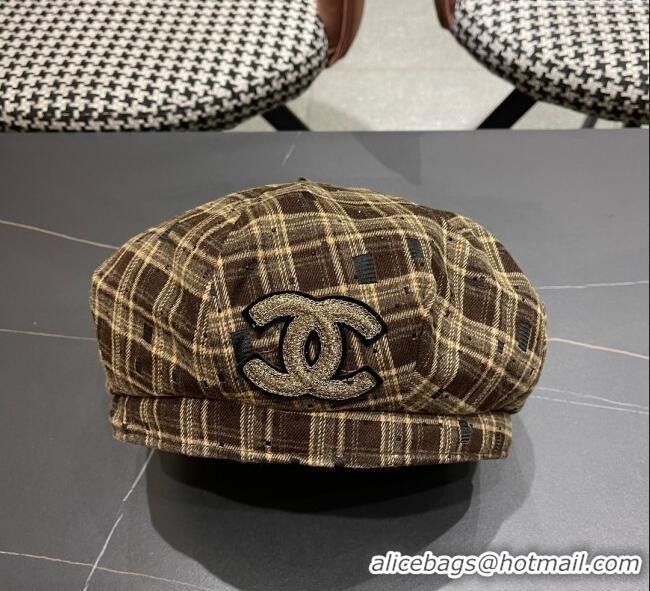 High Quality Chanel Plaid Beret Hat CH090909 Yellow 2025