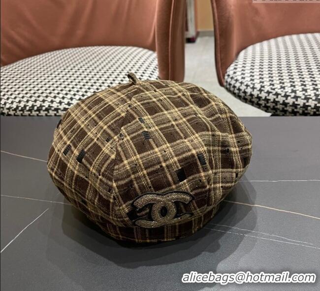High Quality Chanel Plaid Beret Hat CH090909 Yellow 2025